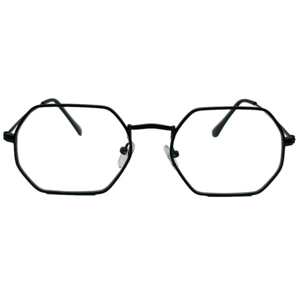 9225 | Black Clear Lens Hexagon Glasses - Picture 1 of 5